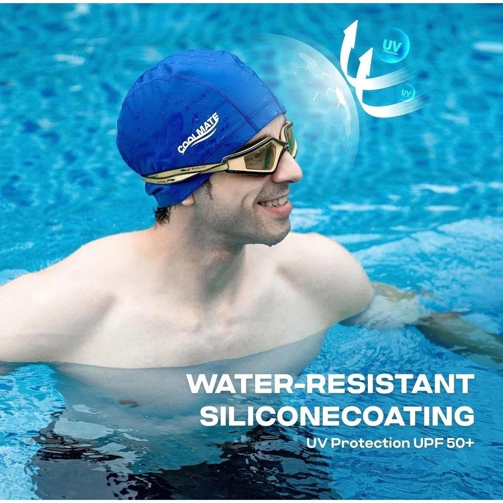 COOLMATE Fabric Swim Cap‎ Blue Large Silicone Water Resistant Lightweight Cloth